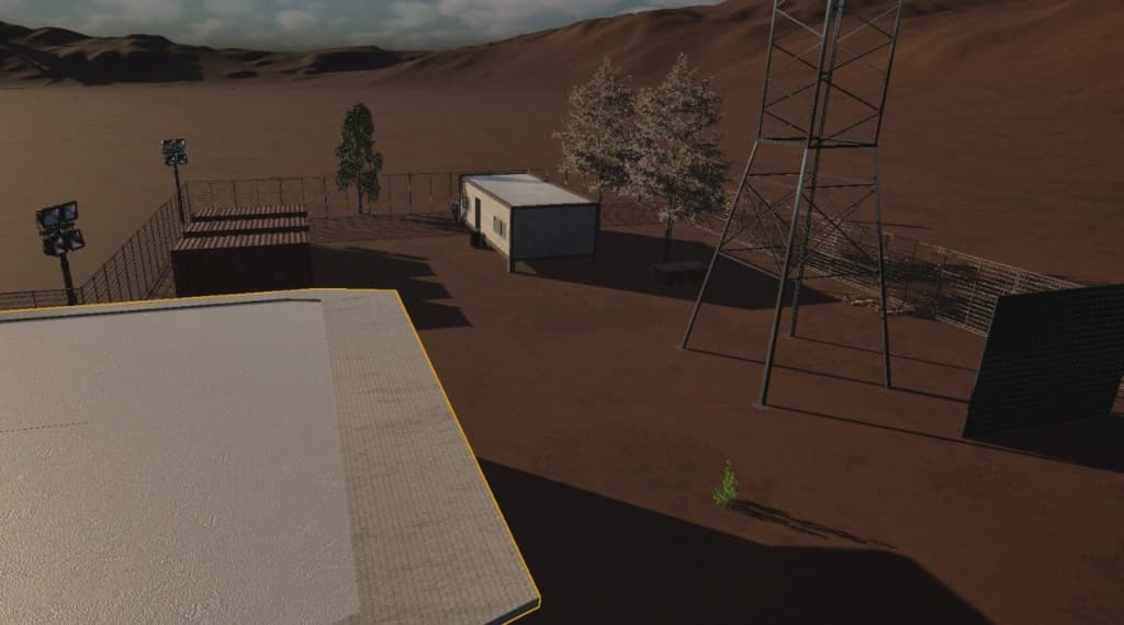 Desert compound — aerial editor view