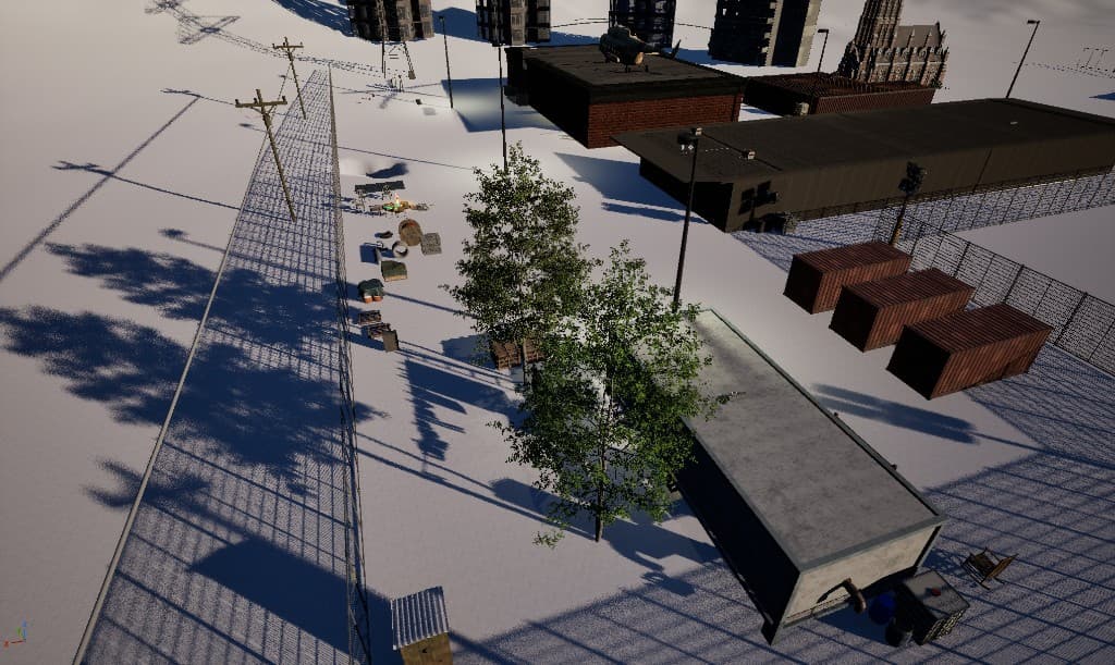 Snow outpost — rooftop helicopter layout