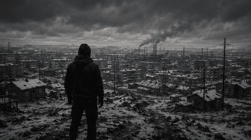 Bleak industrial city — opening mood