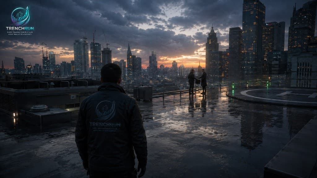 Rooftop helipad — covert exchange